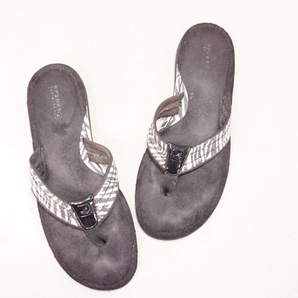 Sperry Topsider Zebra Stripe Sequined Flip Flops - Picture 1 of 8